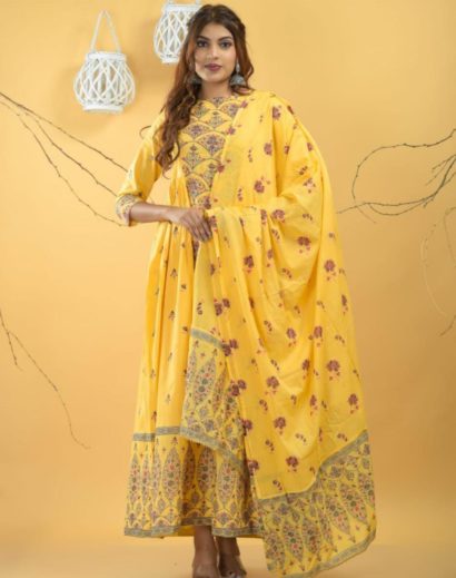 Cotton Mull Mull Yellow Gown