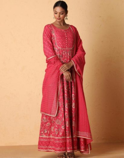 Silk Long Gown in Rani Color