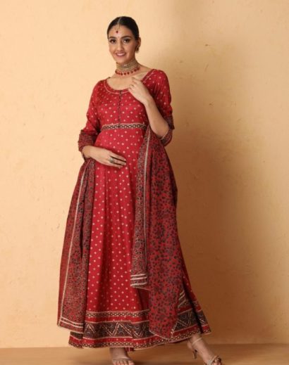 Silk Long Gown in Maroon Color