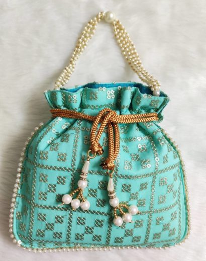 Designer Sky Blue Potli Bag
