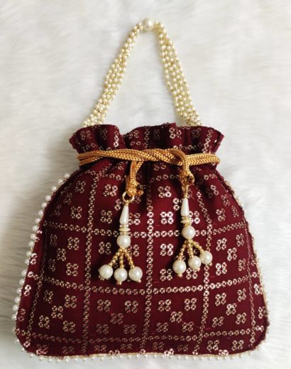 Embroidered Maroon Potli Bag