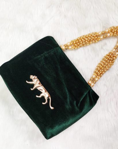 Green Stylish Party Bag in Velvet