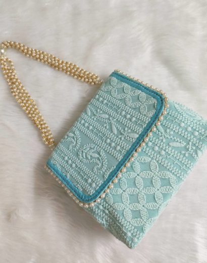 Sky Blue Chikankari Bag