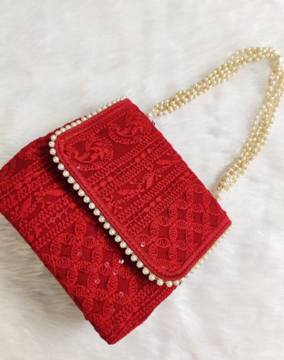 Red Chikankari Bag