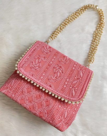 Peach Chikankari Bag