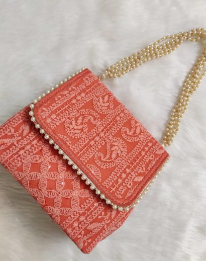 Dark Peach Chikankari Bag