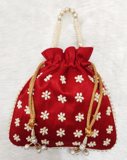 Red Potli Bag with Beadwork