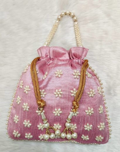 Pink Potli Bag with Beadwork