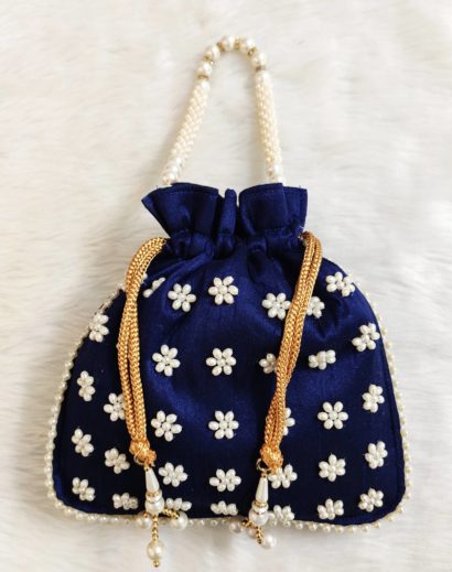 Blue Decorative Potli Bag with Pearl work