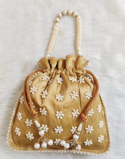 Golden Decorative Potli Bag with beadwork