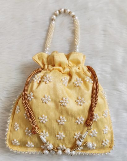 Light Yellow Potli Bag with beadwork