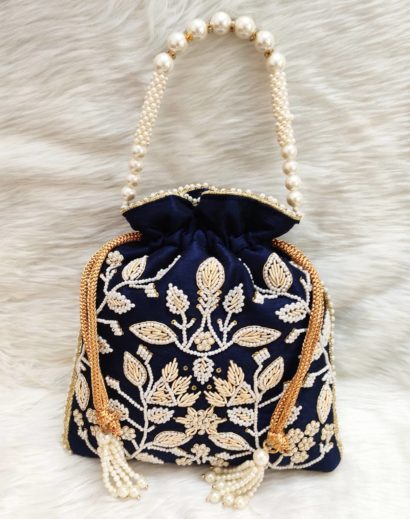 Blue Zardosi Handwork Batwa Bag