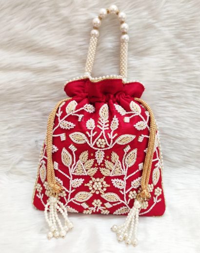 Traditional Raw Silk Red Batwa Bag