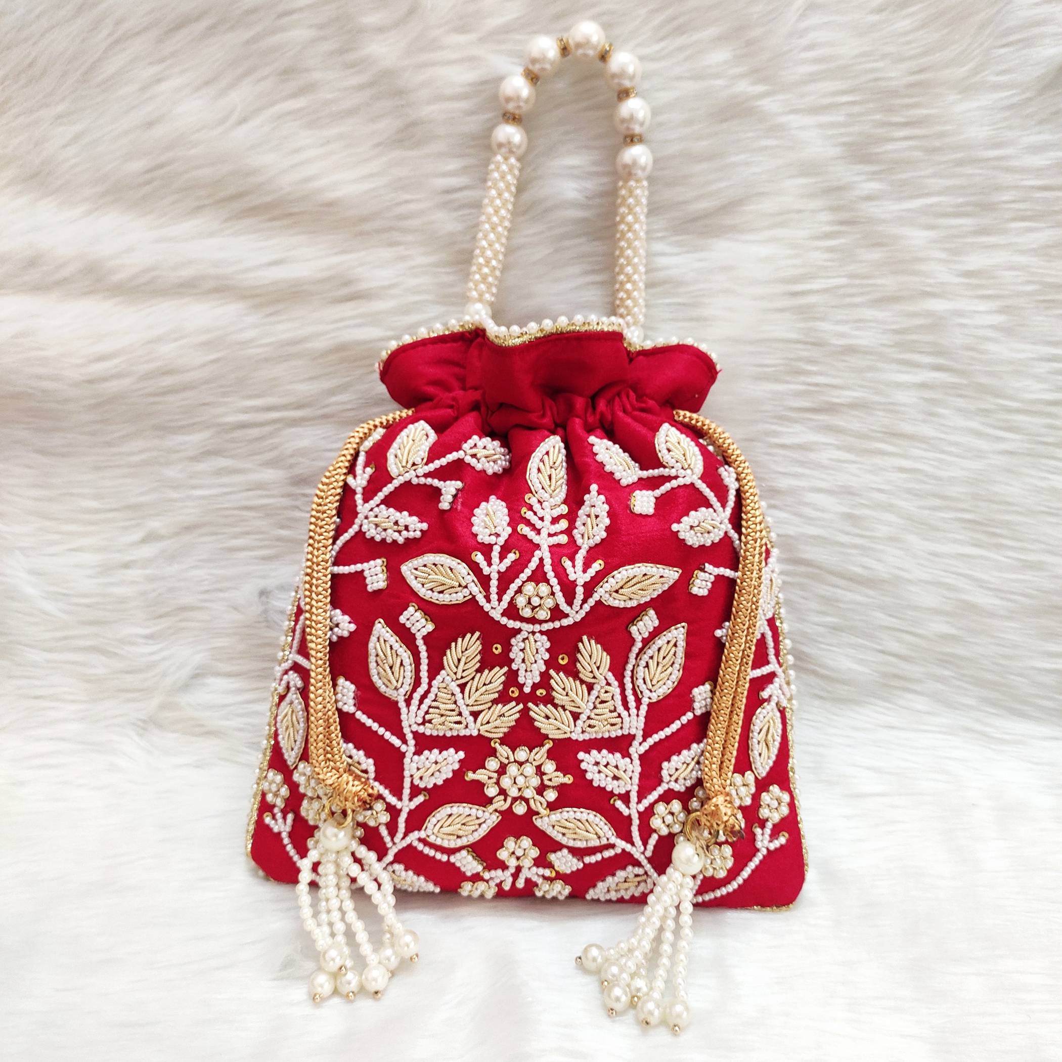 Red Batwa Traditional Raw Silk Red Batwa Bag - Buy Batwa Potli Bags Online in India