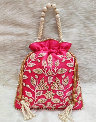 Pink Color Silk Potli Batwa Bag